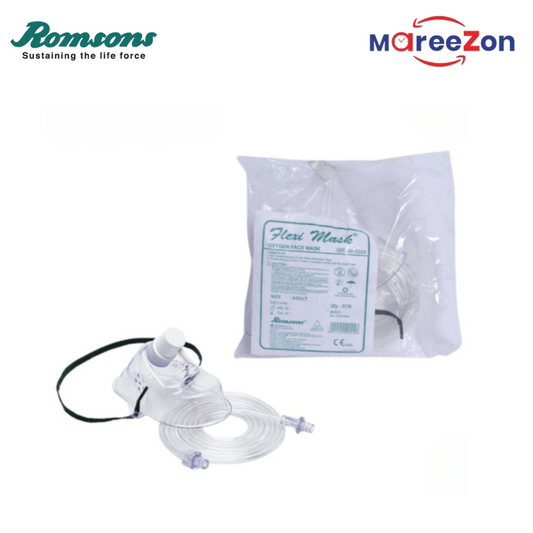 Romsons Flexi Mask® 2M Oxygen Mask | SH-2020 | Kink-Resistant Tubing | Pack of 5 | Adult & Pediatric Sizes Available