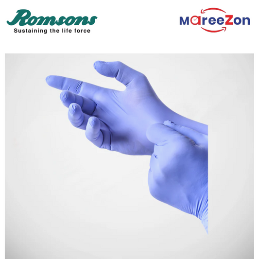 Romsons Blue Nitrile Medical Examination Gloves | Powder-Free | Latex-Free | 100 Pcs/Pack | Small, Medium, Large