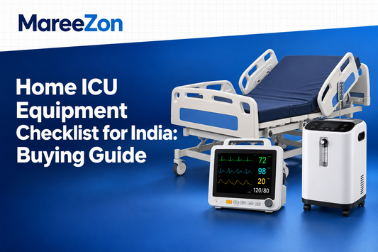 Electric hospital bed with patient monitor and oxygen concentrator for a home ICU equipment checklist in India