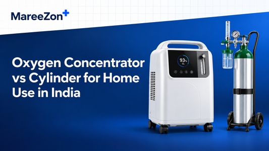 Home oxygen concentrator beside a secured medical oxygen cylinder for an India comparison guide