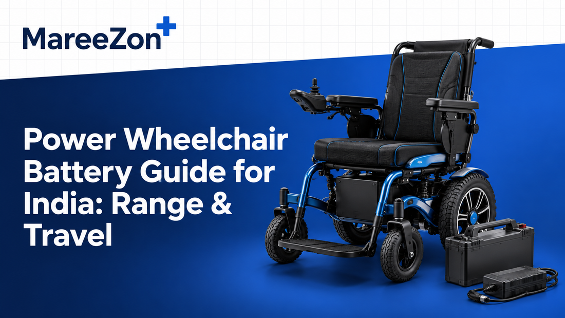 Power wheelchair with removable battery and charger for an India range and air travel guide