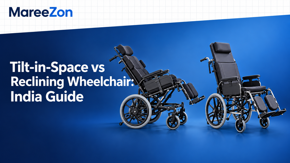 Tilt-in-space and reclining wheelchairs side by side for an India comparison guide