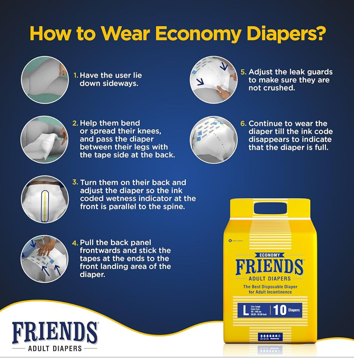 Friends Economy Adult Diapers – Up to 8 Hours Leak Protection with Odour Lock