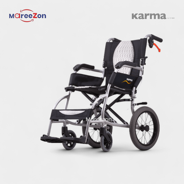 Karma Ergo Lite Transit Wheelchair 18" - A compact transit wheelchair designed for easy maneuverability.