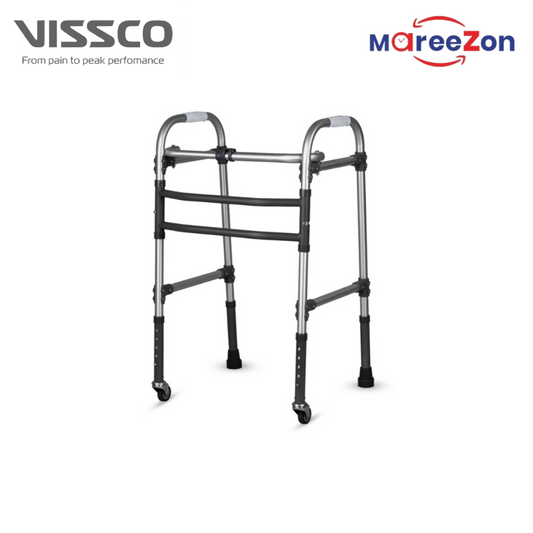 Vissco Dura Max Walker with Wheels – Foldable, Adjustable, Lightweight Aluminium Walking Aid (Grey)
