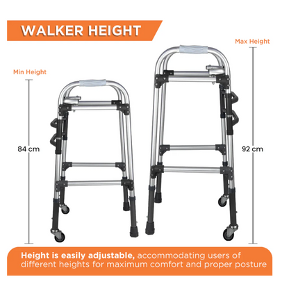 Vissco Dura Max Walker with Wheels – Foldable, Adjustable, Lightweight Aluminium Walking Aid (Grey)