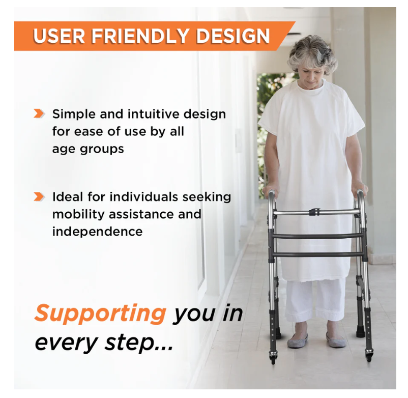 Vissco Dura Max Walker with Wheels – Foldable, Adjustable, Lightweight Aluminium Walking Aid (Grey)
